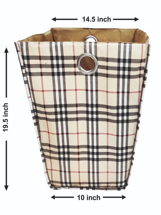 Waterproof Folding Laundry Basket <small> (checks-beige)</small>