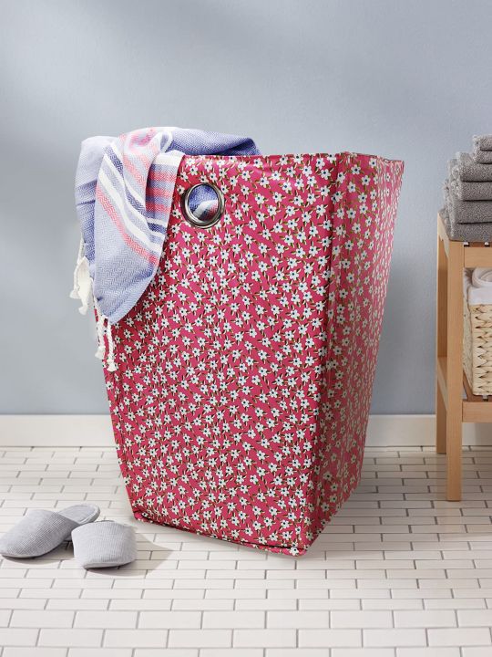 Waterproof Folding Laundry Basket <small> (floral-pink)</small>