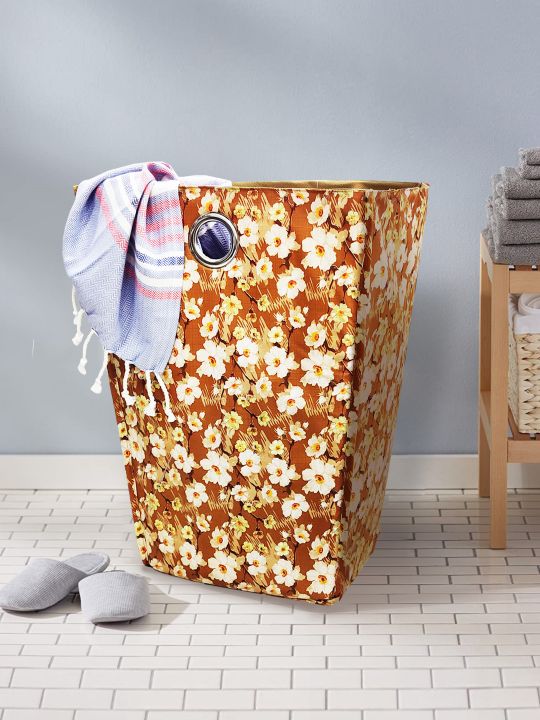 Waterproof Folding Laundry Basket <small> (floral-lt.brown)</small>
