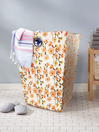 Waterproof Folding Laundry Basket <small> (floral-orange/ivory)</small>