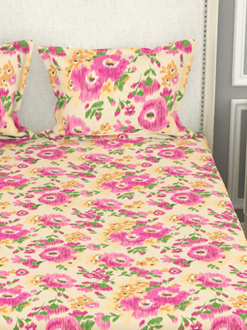 100% Pure Cotton Double Bedsheet With 2 Pillow Covers <small> (floral-pink)</small>
