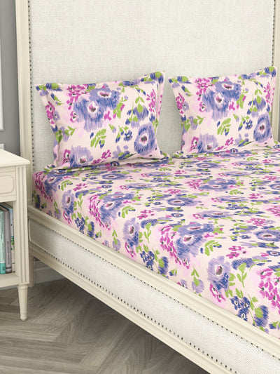 100% Pure Cotton Double Bedsheet With 2 Pillow Covers <small> (floral-purple)</small>