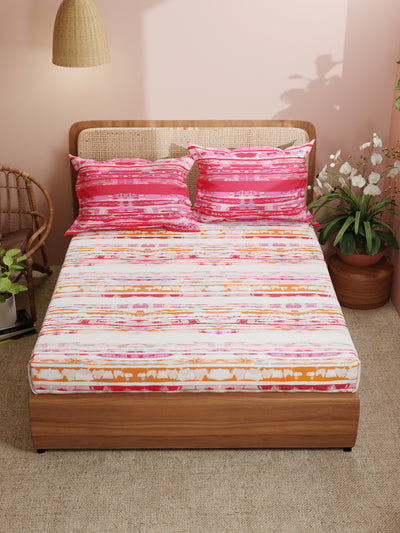 Super Soft 100% Cotton King Bedsheet With 2 Pillow Covers <small> (stripe-pink)</small>