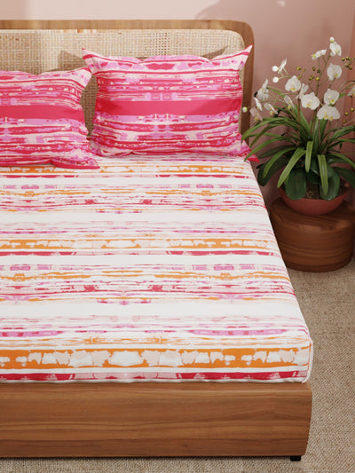 Super Soft 100% Cotton King Bedsheet With 2 Pillow Covers <small> (stripe-pink)</small>