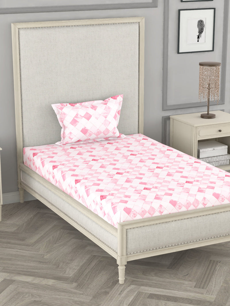 100% Pure Cotton Single Bedsheet With 1 Pillow Cover <small> (checks-pink)</small>