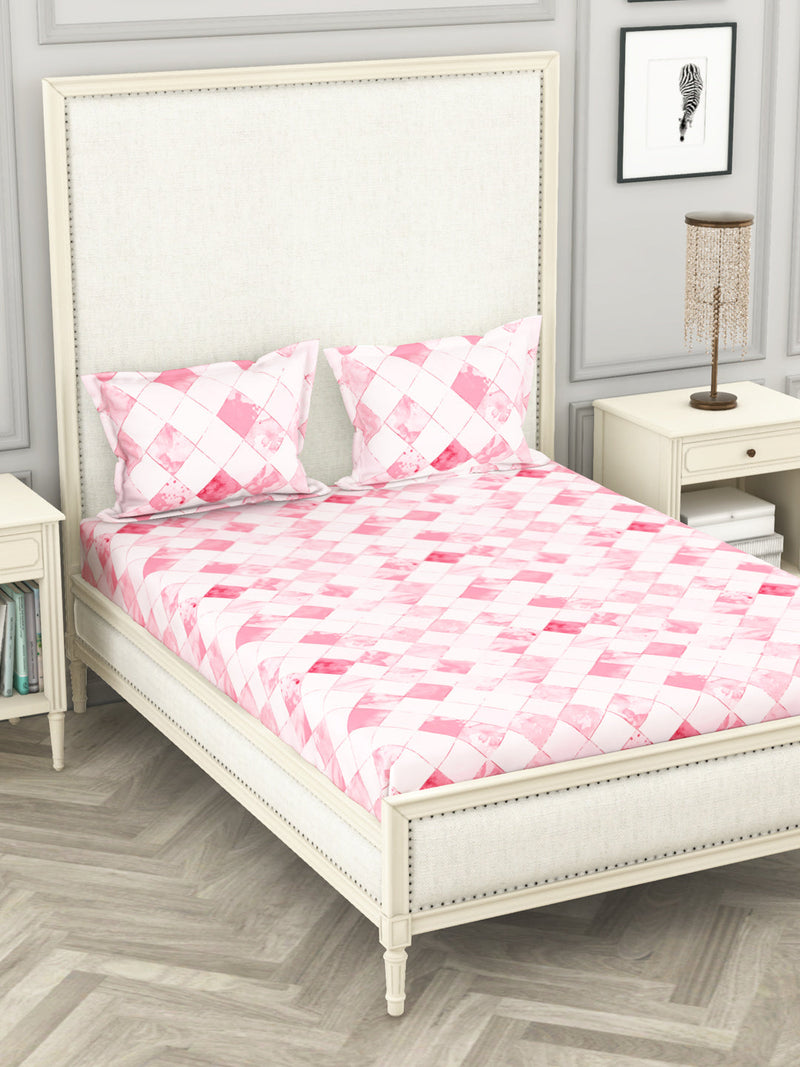 100% Pure Cotton Double Bedsheet With 2 Pillow Covers <small> (checks-pink)</small>