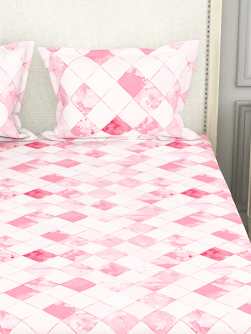 100% Pure Cotton Double Bedsheet With 2 Pillow Covers <small> (checks-pink)</small>