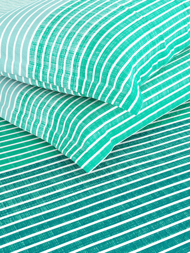 Super Soft 100% Cotton Xl King Size Bedsheet With 2 Pillow Covers <small> (stripe-green)</small>