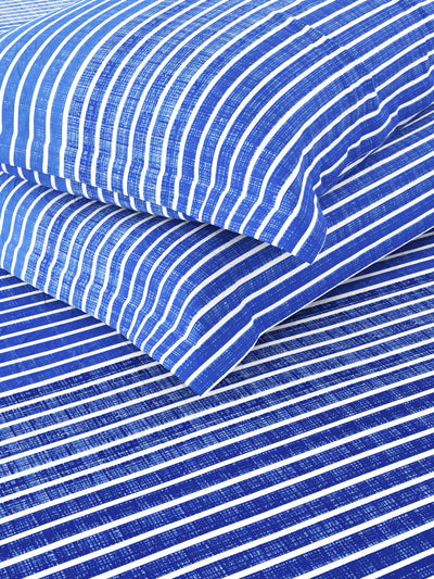 Super Soft 100% Cotton Xl King Size Bedsheet With 2 Pillow Covers <small> (stripe-blue)</small>