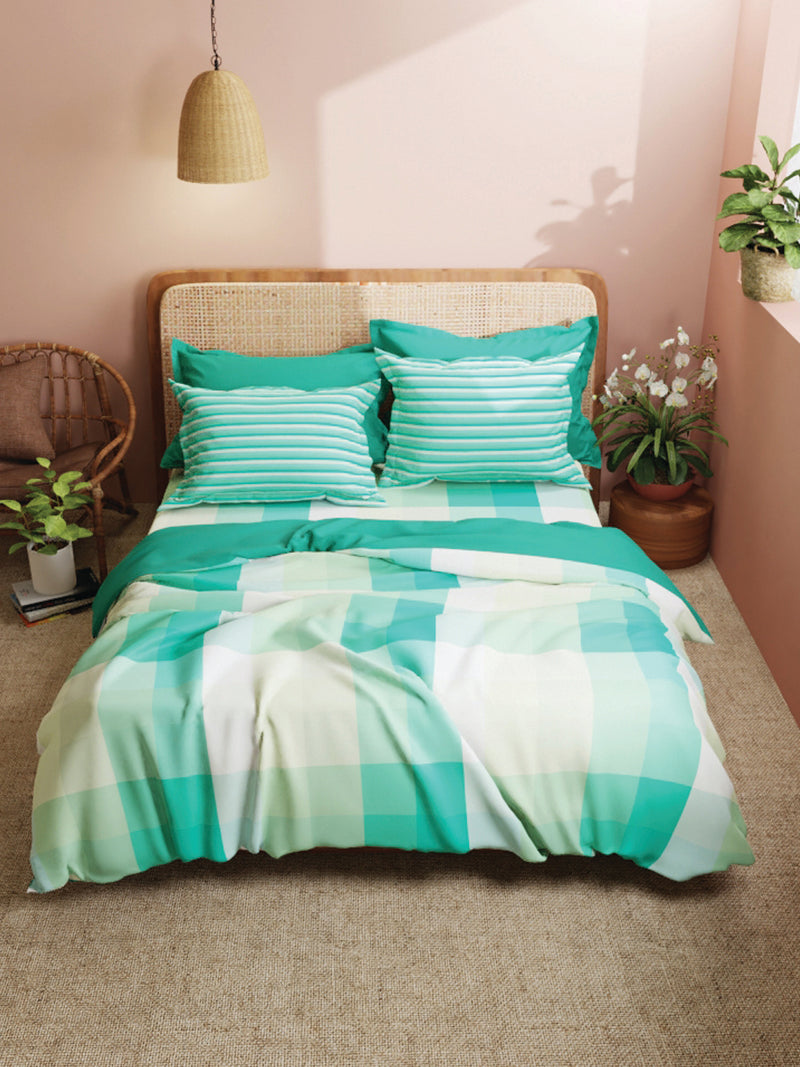 Super Soft 100% Cotton King Bedsheet With 2 Pillow Covers <small> (checks-green)</small>