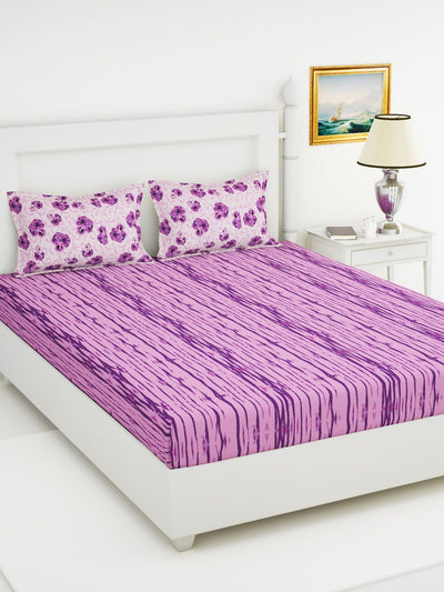 Soft 100% Natural Cotton King Size Double Bedsheet With 2 Pillow Covers <small> (abstract-purple)</small>