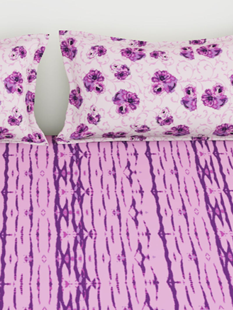Soft 100% Natural Cotton King Size Double Bedsheet With 2 Pillow Covers <small> (abstract-purple)</small>