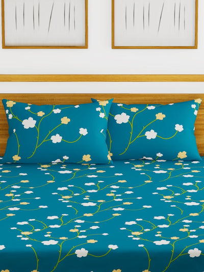 Extra Smooth Micro Double Bedsheet With 2 Pillow Covers <small> (floral-blue/gold)</small>