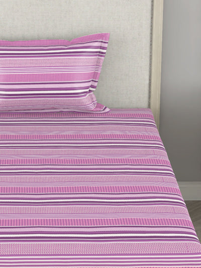 100% Pure Cotton Single Bedsheet With 1 Pillow Cover <small> (stripe-purple)</small>