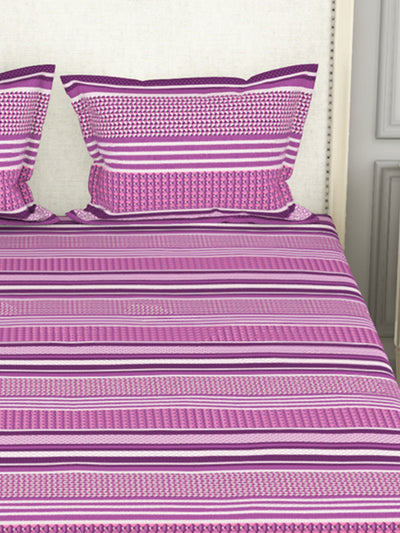 100% Pure Cotton Double Bedsheet With 2 Pillow Covers <small> (stripe-purple)</small>