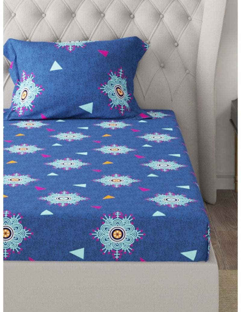 Extra Smooth Micro Single Bedsheet With 1 Pillow Cover <small> (geometric-navy/blue)</small>