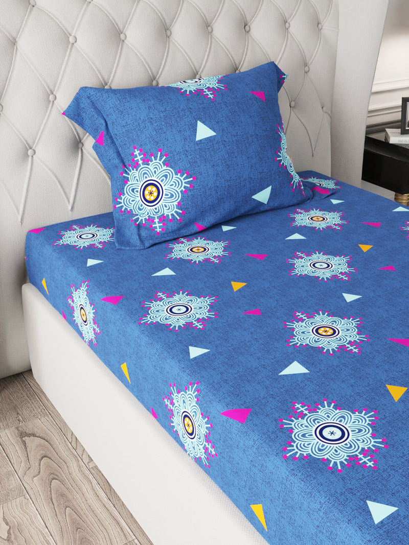 Extra Smooth Micro Single Bedsheet With 1 Cover + 1 Pillow <small> (geometric-navy/blue)</small>