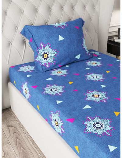 Extra Smooth Micro Single Bedsheet With 1 Pillow Cover <small> (geometric-navy/blue)</small>