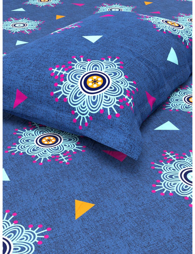 Extra Smooth Micro Single Bedsheet With 1 Pillow Cover <small> (geometric-navy/blue)</small>