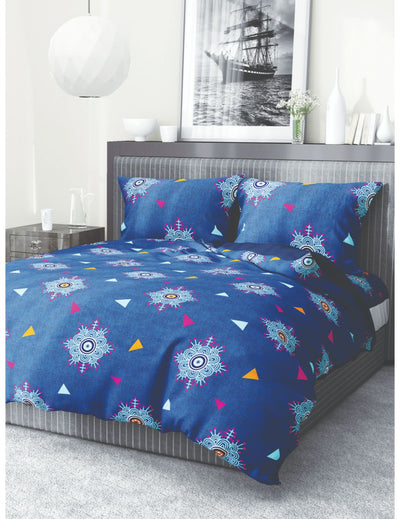 Extra Smooth Micro Single Bedsheet With 1 Pillow Cover <small> (geometric-navy/blue)</small>