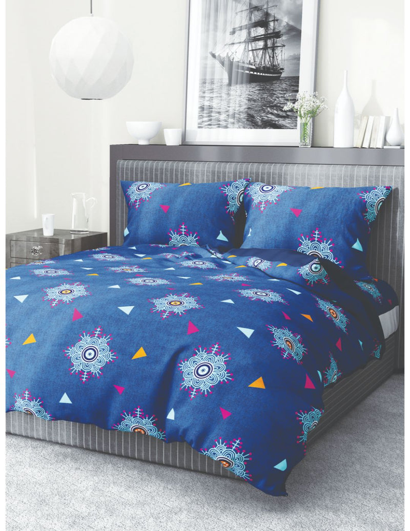 Extra Smooth Micro Single Bedsheet With 1 Pillow Cover <small> (geometric-navy/blue)</small>