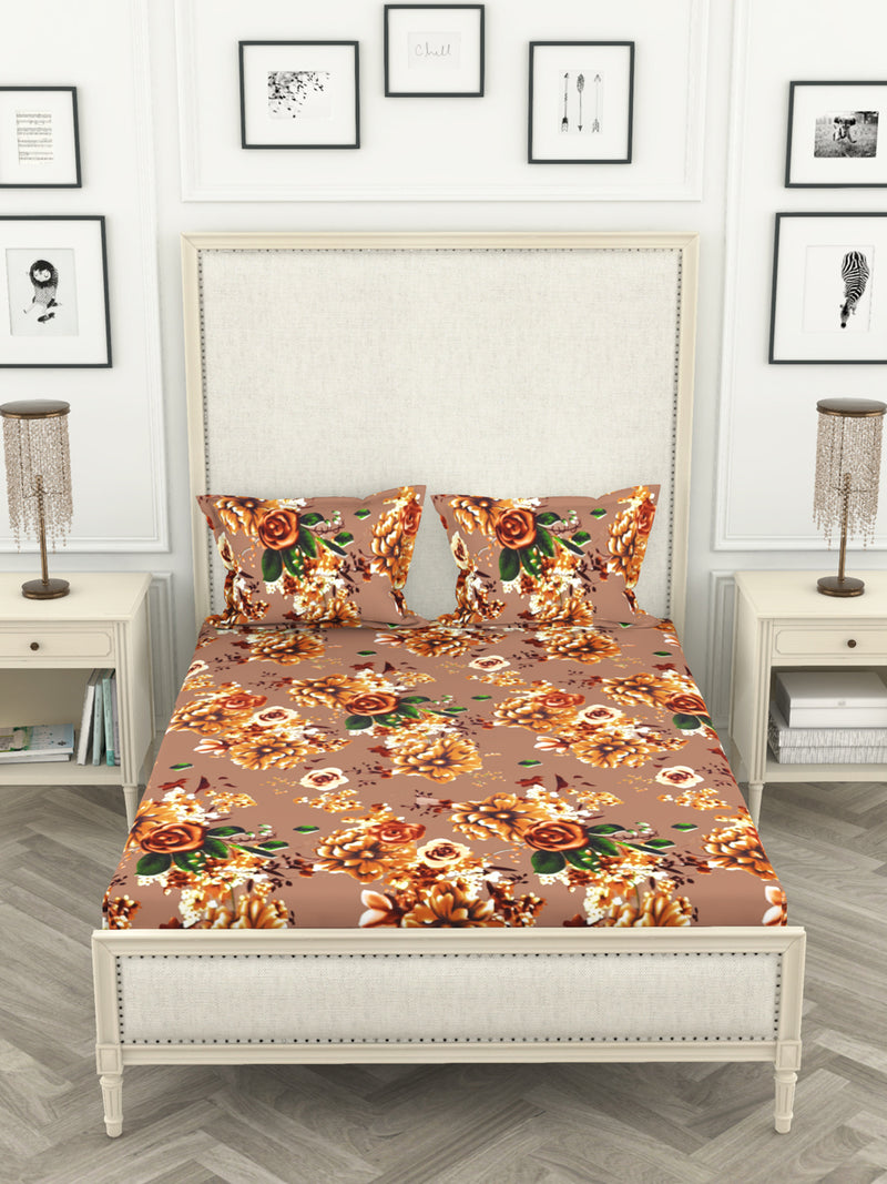 Bamboo Micro King Bedsheet With 2 Pillow Covers <small> (floral-lt.brown)</small>