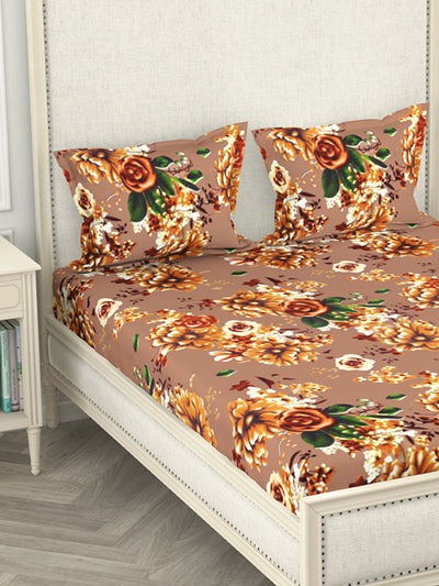 Bamboo Micro King Bedsheet With 2 Pillow Covers <small> (floral-lt.brown)</small>