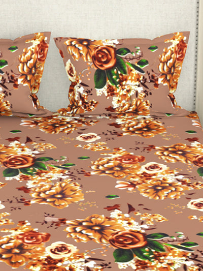 Bamboo Micro King Bedsheet With 2 Pillow Covers <small> (floral-lt.brown)</small>