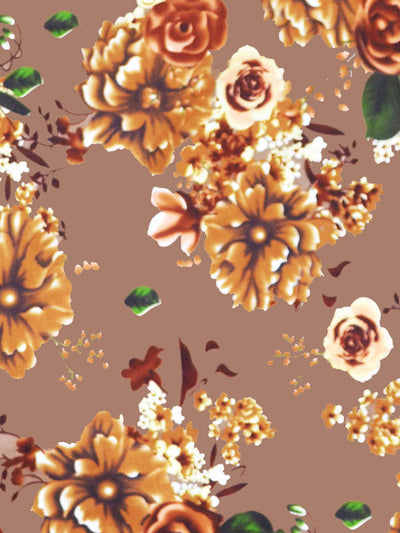 Bamboo Micro King Bedsheet With 2 Pillow Covers <small> (floral-lt.brown)</small>