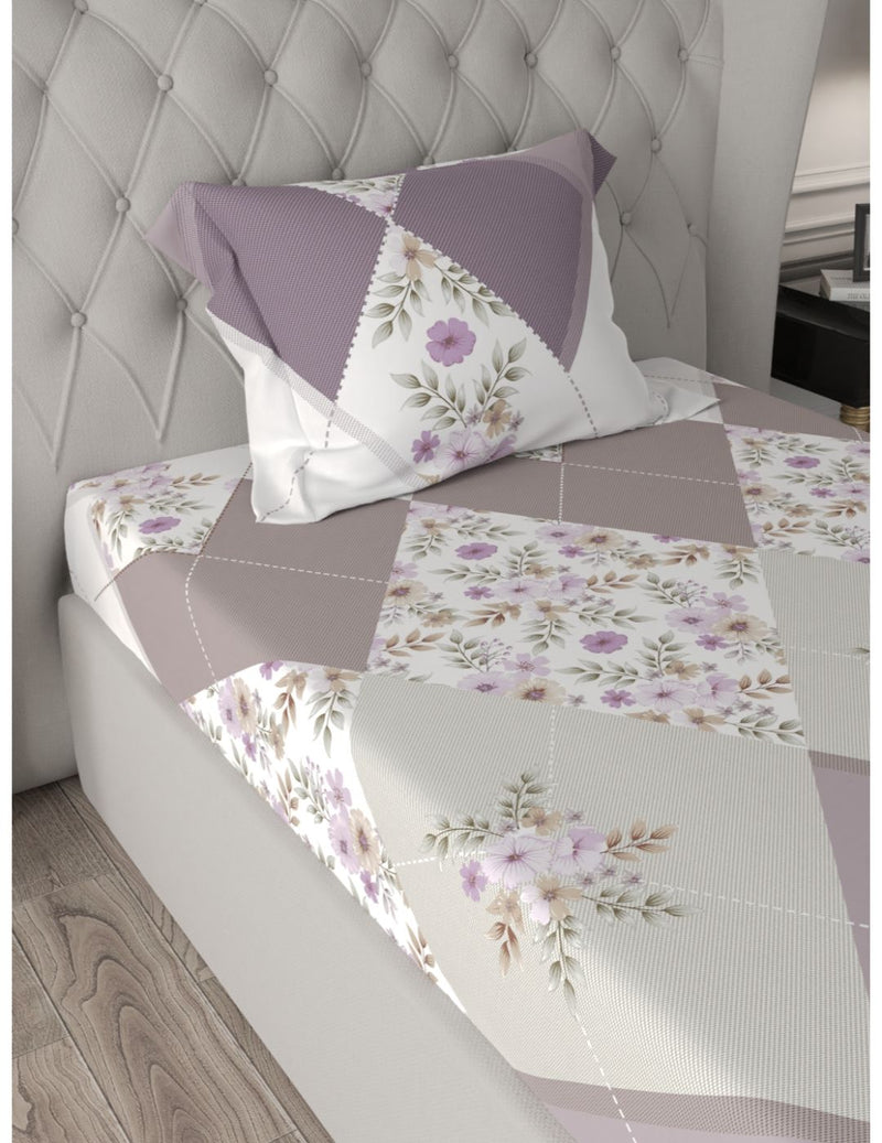 Extra Smooth Micro Single Bedsheet With 1 Pillow Cover <small> (floral-khaki/ivory)</small>