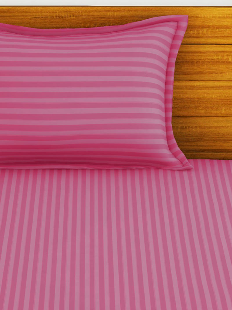 Super Soft 100% Egyptian Cotton Satin Stripe Single Bedsheet With 1 Pillow Cover <small> (stripe-roseberry)</small>