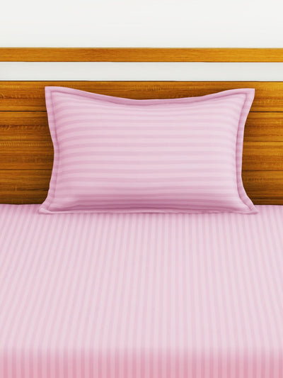 Super Soft 100% Egyptian Cotton Satin Stripe Single Bedsheet With 1 Pillow Cover <small> (stripe-morning rose)</small>