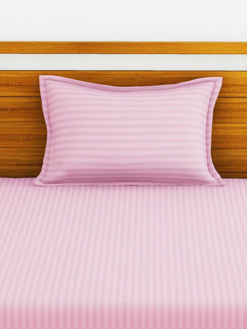 Super Soft 100% Egyptian Cotton Satin Stripe Single Bedsheet With 1 Pillow Cover <small> (stripe-morning rose)</small>