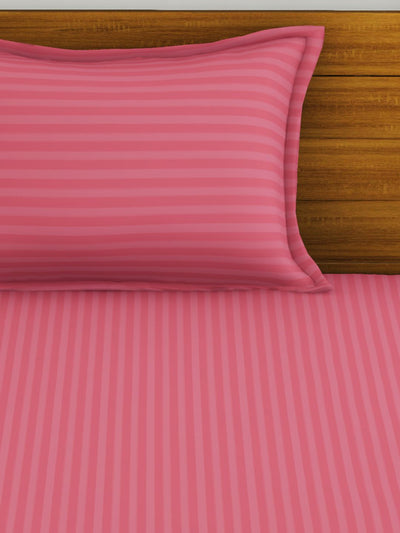 Super Soft 100% Egyptian Cotton Satin Stripe Single Bedsheet With 1 Pillow Cover <small> (stripe-coral)</small>
