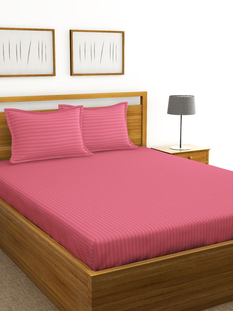 Super Soft 100% Egyptian Cotton Satin Stripe Xl King Double Bedsheet With 2 Pillow Covers <small> (stripe-coral)</small>