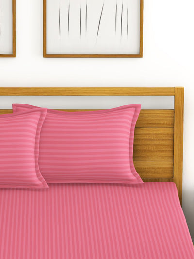 Super Soft 100% Egyptian Cotton Satin Stripe Xl King Double Bedsheet With 2 Pillow Covers <small> (stripe-coral)</small>