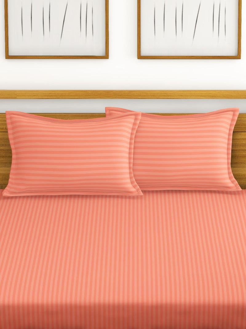 Super Soft 100% Egyptian Cotton Satin Stripe Xl King Double Bedsheet With 2 Pillow Covers + 2 Pillows <small> (stripe-slmn)</small>