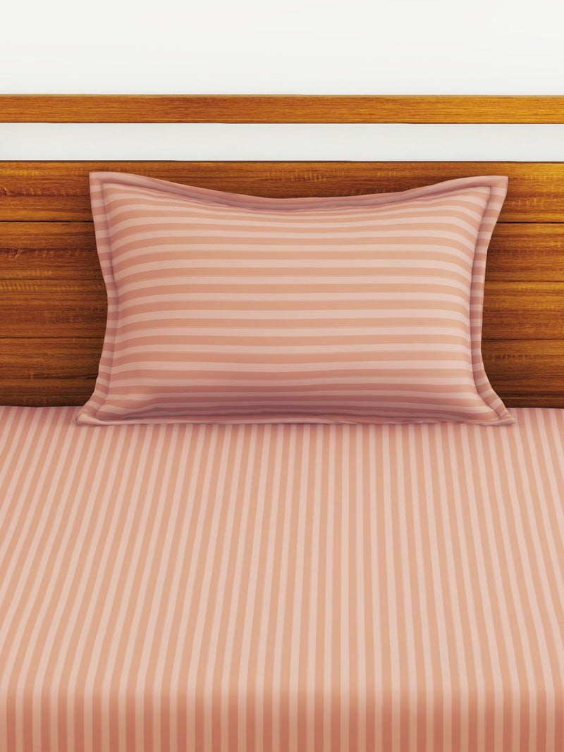 Super Soft 100% Egyptian Cotton Satin Stripe Single Bedsheet With 1 Pillow Cover <small> (stripe-nougat)</small>