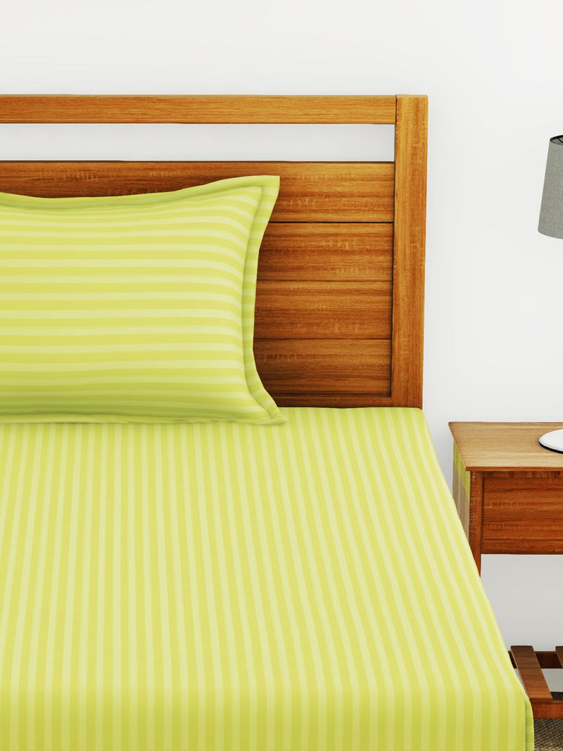 Super Soft 100% Egyptian Cotton Satin Stripe Single Bedsheet With 1 Pillow Cover <small> (stripe-lime ade)</small>