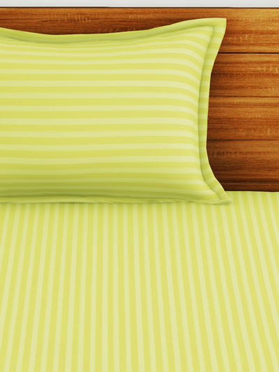 Super Soft 100% Egyptian Cotton Satin Stripe Single Bedsheet With 1 Pillow Cover <small> (stripe-lime ade)</small>