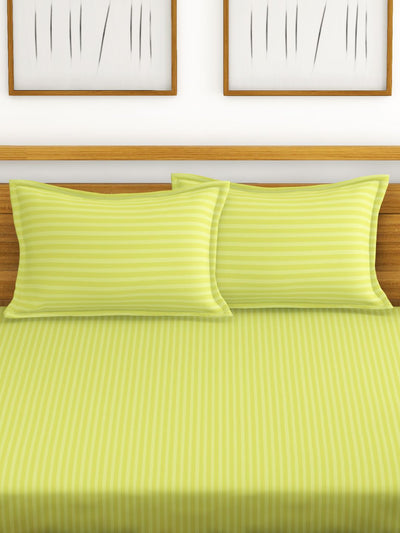 Super Soft 100% Egyptian Cotton Satin Stripe Xl King Double Bedsheet With 2 Pillow Covers <small> (stripe-lime ade)</small>