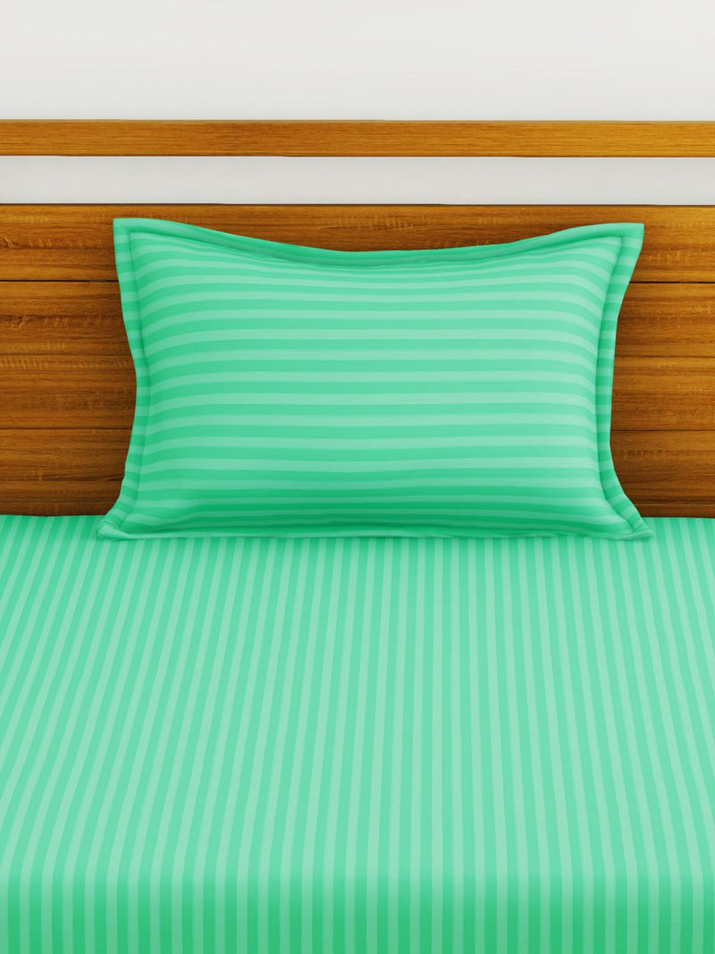 Super Soft 100% Egyptian Cotton Satin Stripe Single Bedsheet With 1 Pillow Cover <small> (stripe-spear mint)</small>
