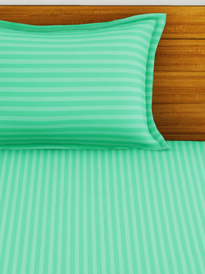Super Soft 100% Egyptian Cotton Satin Stripe Single Bedsheet With 1 Pillow Cover <small> (stripe-spear mint)</small>