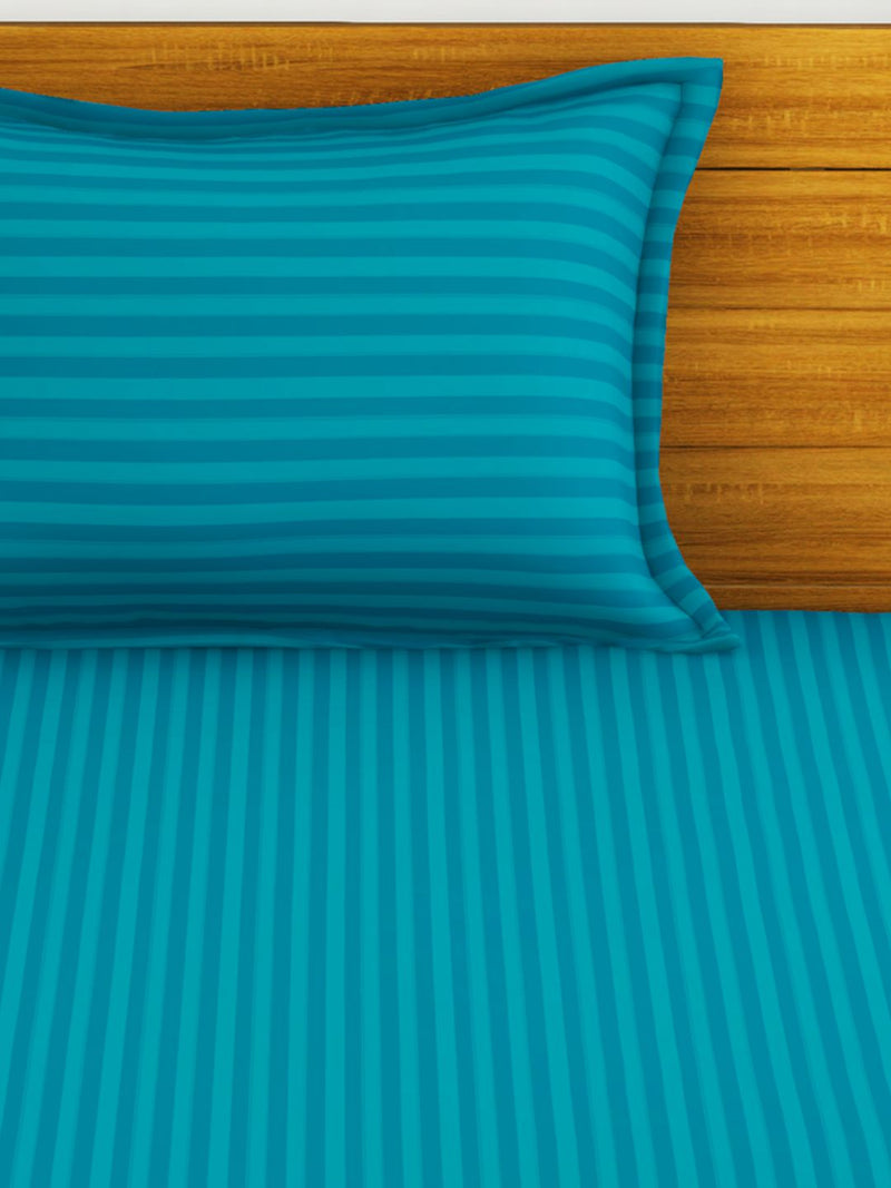 Super Soft 100% Egyptian Cotton Satin Stripe Single Bedsheet With 1 Pillow Cover <small> (stripe-souba blue)</small>
