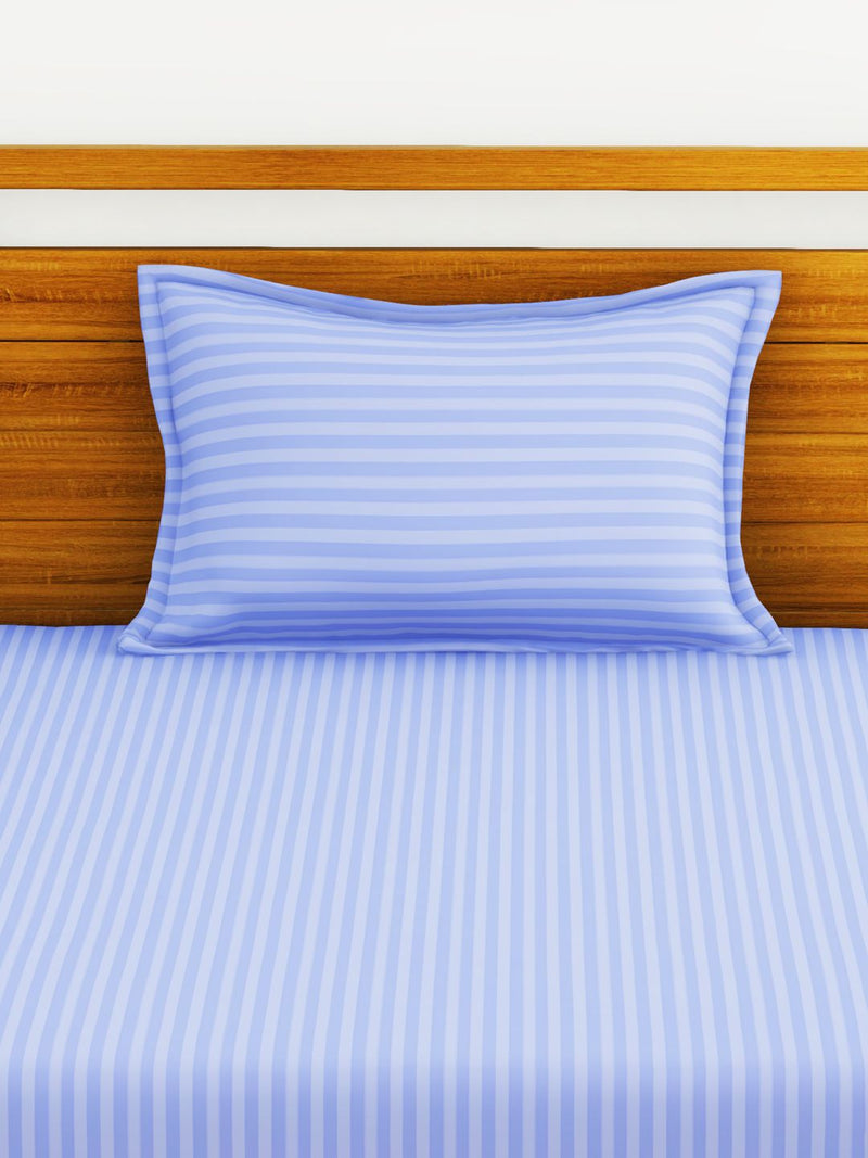 Super Soft 100% Egyptian Cotton Satin Stripe Single Bedsheet With 1 Pillow Cover <small> (stripe-pery blue)</small>