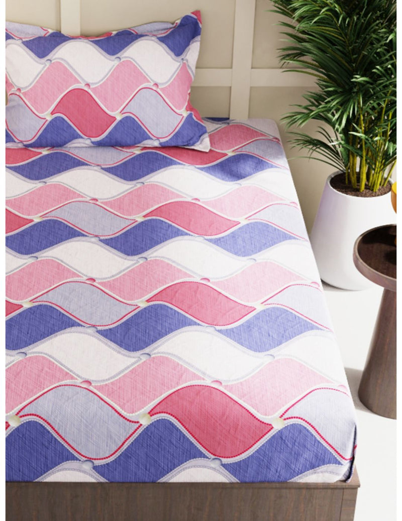 Extra Smooth Micro Single Bedsheet With 1 Pillow Cover <small> (abstract-blue/multi)</small>