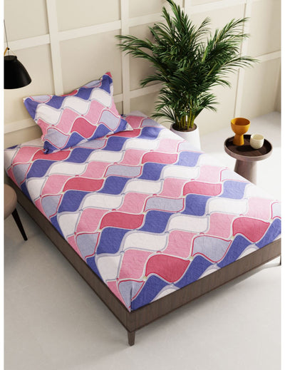 Extra Smooth Micro Single Bedsheet With 1 Pillow Cover <small> (abstract-blue/multi)</small>