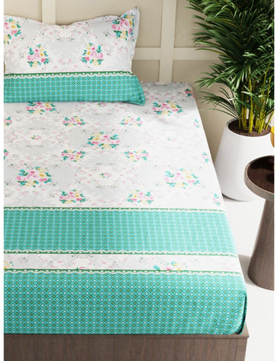 Extra Smooth Micro Single Bedsheet With 1 Pillow Cover <small> (floral-mint/multi)</small>