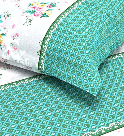 Extra Smooth Micro Double Bedsheet With 2 Pillow Covers + 2 Pillows <small> (floral-mint/multi)</small>