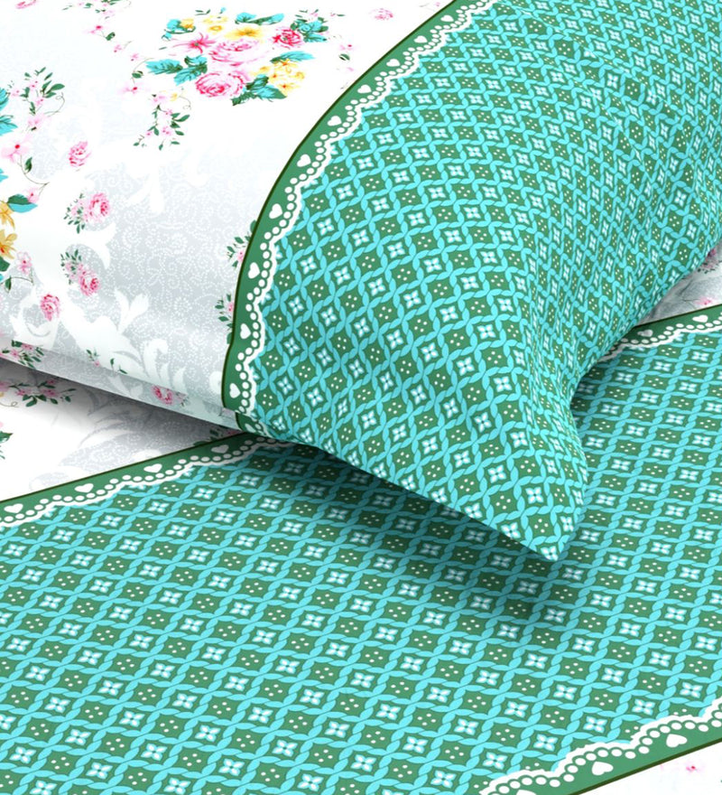 Extra Smooth Micro Double Bedsheet With 2 Pillow Covers + 2 Pillows <small> (floral-mint/multi)</small>